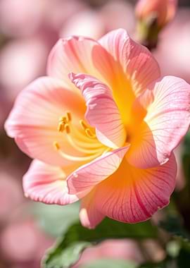 Close-up of a Pink and Yellow Camellia Flower