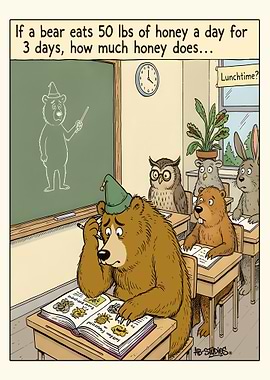 Bear struggling with math problem