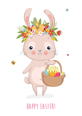 Cute Easter Bunny with Flower Crown and Basket