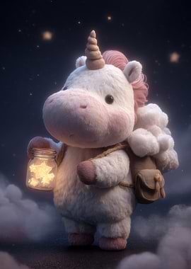 Cute Unicorn Holding a Jar of Stars