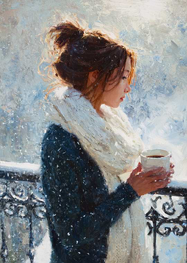Woman with Coffee in Snow