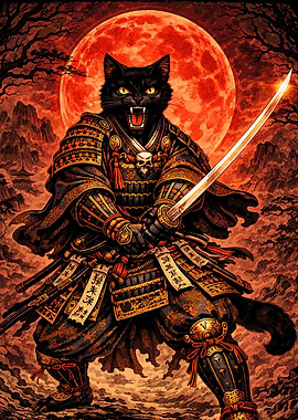 Samurai Black Cat Warrior
