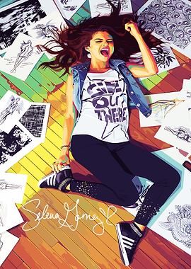 Selena Gomez with Fashion Sketches