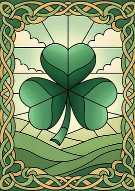 Modern St Patricks Day Stained Glass Shamrock Celtic Knot Art