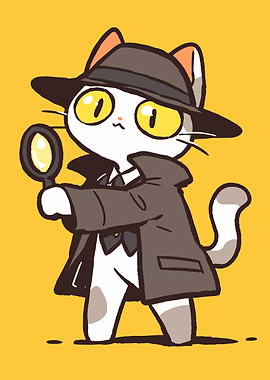Detective Cat with Magnifying Glass