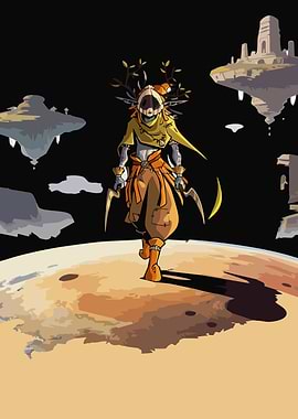 Fantasy character on a moon