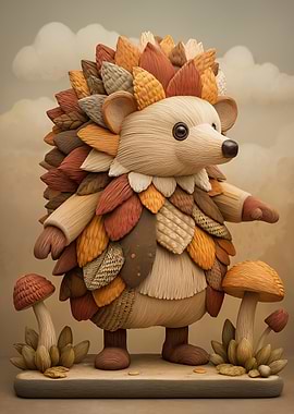 Cute Hedgehog with Autumn Leaves