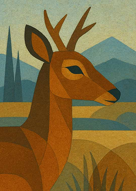 Geometric Deer in a Landscape