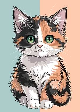 Cute Calico Kitten with Green Eyes