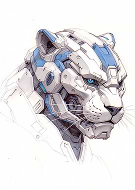 Cyberpunk Robotic Snow Leopard