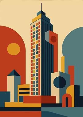 Retro Cityscape with Tall Buildings