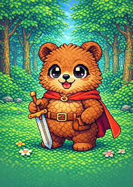 Pixel Art Bear Warrior in Forest