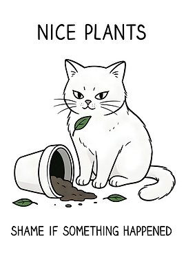 Cat with overturned plant pot