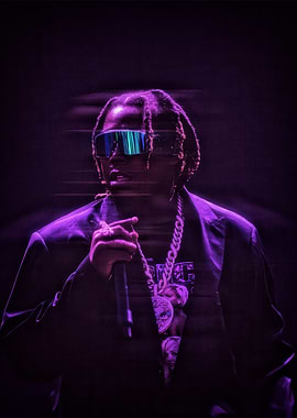 Rapper with Futuristic Sunglasses and Microphone