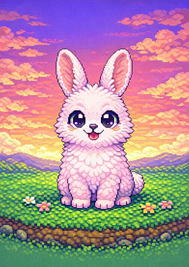 Pixel Art Bunny in a Field