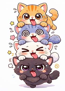 Stack of Cute Cartoon Cats