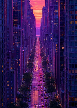Purple Cityscape at Sunset