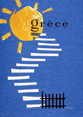 Greece Sun and Stairs Poster