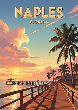 vintage Naples Florida Pier Sunset wall Art decor