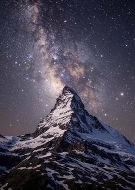 Milky Way Over a Snowy Mountain Peak
