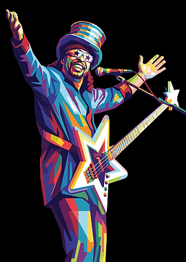 Colorful Bass Guitarist with Top Hat