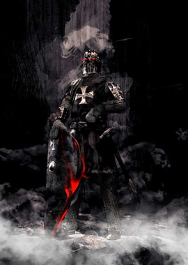 Dark Knight with Red Eyes and Shield