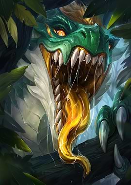 Green Dragon with Sharp Teeth and Tongue