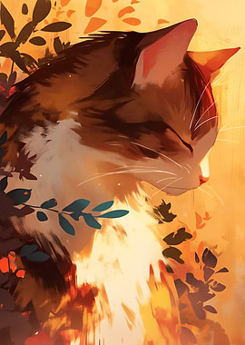 Calico Cat in Autumn Leaves