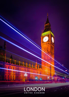 Big Ben at Night with Light Trails