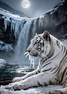 White Tiger in Snowy Landscape