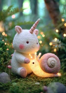 Felt Unicorn and Snail with Lights