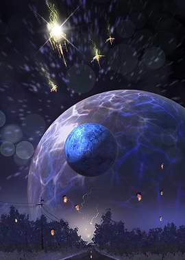 Cosmic Encounter with Lightning and Lanterns