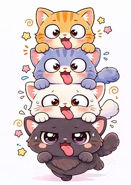 Stack of Cute Cartoon Cats