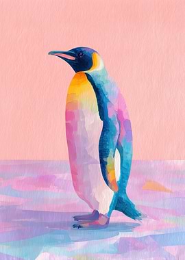 Colorful Penguin on Pink Background
