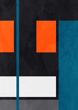 Abstract Geometric Composition with Orange and Blue