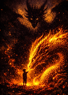 Child and Dragon in Fire