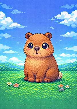 Cute Pixel Art Bear in Nature