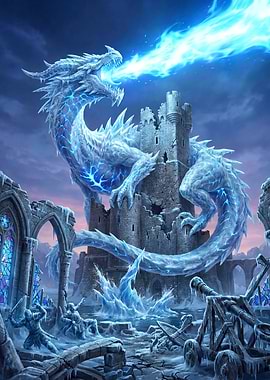 Ice Dragon Attacks Ruined Castle