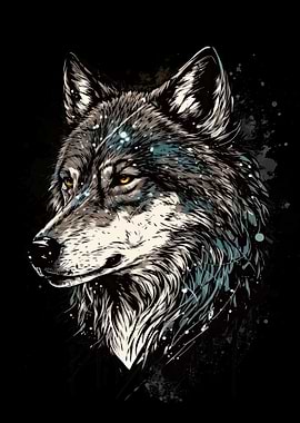 Wolf Head with Snowflakes