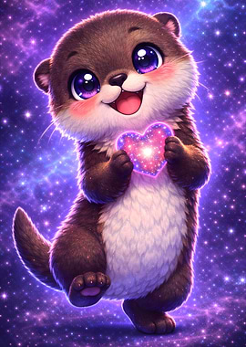 Cute Otter Holding a Heart