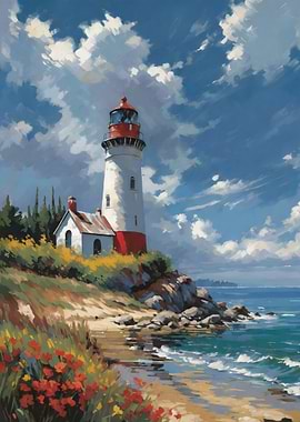 Lighthouse on a Rocky Coastline