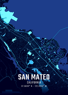 San Mateo California Map Art