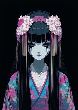 Creepy Geisha with Floral Headdress