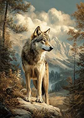 Majestic Wolf in Mountain Landscape