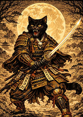 Samurai Black Cat Warrior