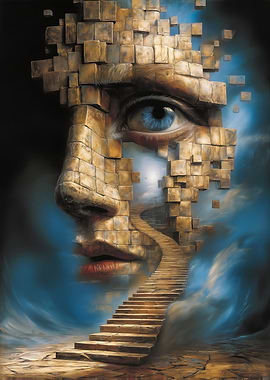Surreal Face with Stairway to Light