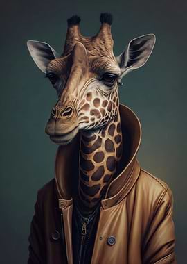 Urban Giraffe in Leather Jacket
