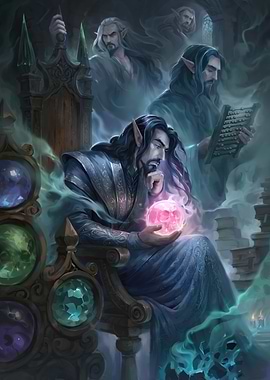 Mysterious Elf Sorcerer with Crystal Skull