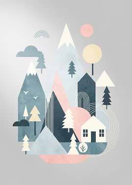 Minimalist Geometric Mountain Landscape