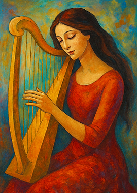 Woman Playing Harp
